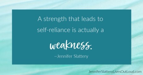 quote on overcoming fear of weakness with blue background