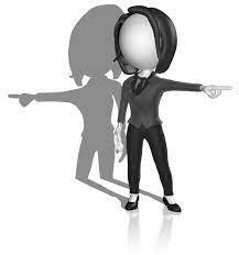 A figure pointing one way, while its shadow points in the opposite direction.