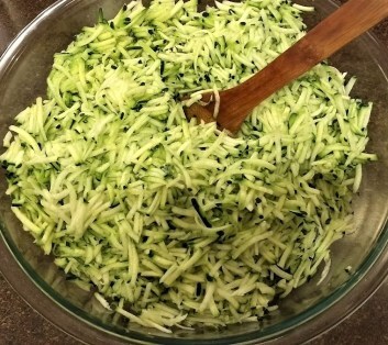 Shredded Zucchini ready for making Zucchini Fritters