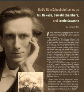 Summer 2023 God's Revivalist Magazine story on Oswald Chambers, Lettie Cowman, and Juji Nakada.