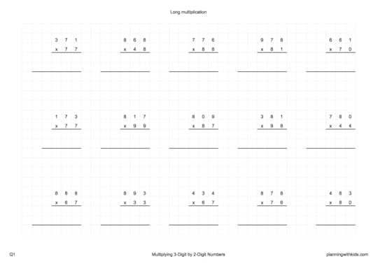 free printable long multiplication worksheets with grid format