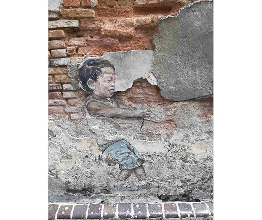 Backpacking Housewife Boy With A Pet Dinosaur by Ernest Zacharevic