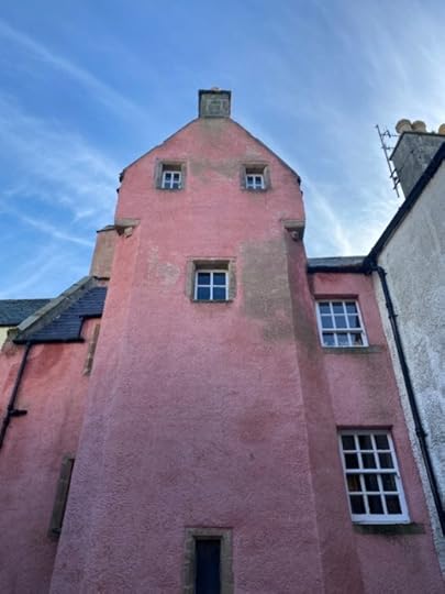 pink house and book nook from courtyard