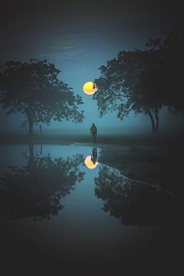 person standing and looking at moon