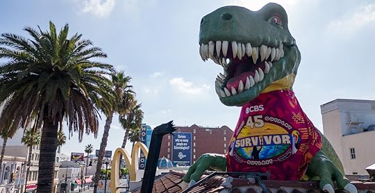 Ripley's Dino rocking the Survivor buff at Ripley’s Believe It or Not! in Hollywood.