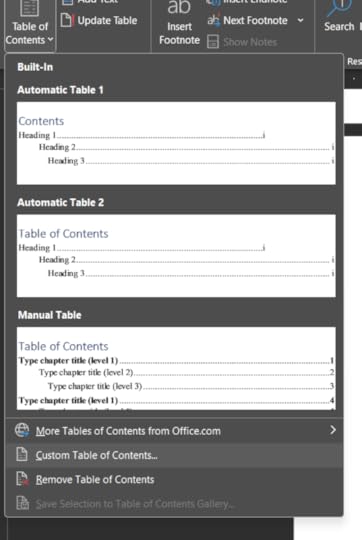 word table of contents