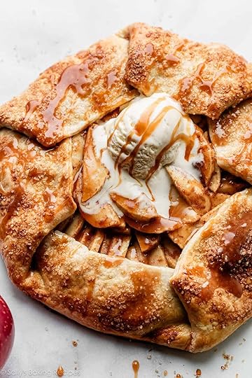 apple galette with vanilla ice cream and salted caramel on top.