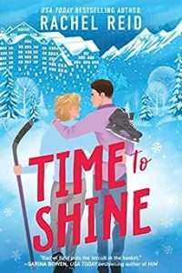 Illustrated cartoon style cover in blue with ice and a winter theme. In the foreground a tall thin brown-haired man walks away with his arm around the shoulders of a shorter bulkier blond guy. They both have hockey gear and are looking into each other's eyes over their shoulders as they are about to walk onto an outdoor ice rink.