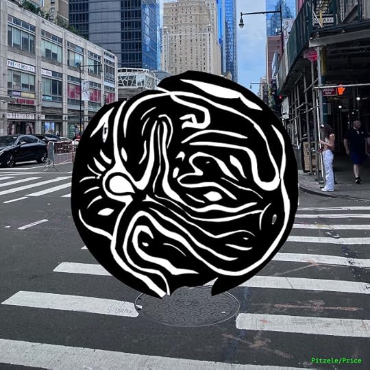A visitor lands on top of a manhole cover in midtown New York.
