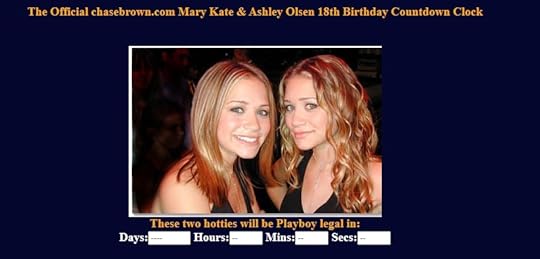 Screencap of a website with a picture of the Olson Twins and a countdown timer