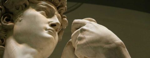 Close up of the face of Michelangelo's David to illustrate the blog post 