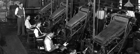 Linotype operators of the Chicago Defender 1941, by Russell Lee