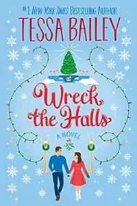 Illustrated cover in light blue dotted with snowflakes, a green Christmas tree in the top centre and sparkling Christmas lights on a green string curling around from the bottom to the top, a book looking white couple with dark hair hand in hand walking toward the viewer, they are looking at each other