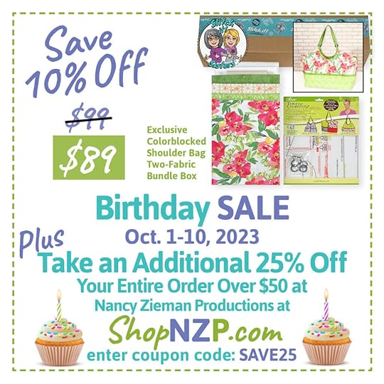 ShopNZP.com Birthday Sale Save 10 Percent Off Exclusive Colorblocked Shoulder Bag Two Fabric Bundle Box at Nancy Zieman Productions