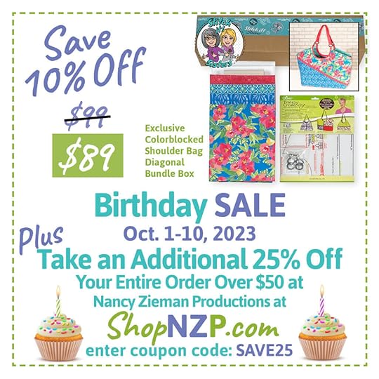 ShopNZP.com Birthday Sale Save 10 Percent Off Exclusive Colorblocked Shoulder Bag Diagonal Bundle Box at Nancy Zieman Productions