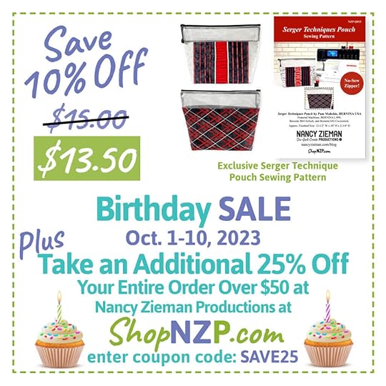ShopNZP.com Birthday Sale Save 10 Percent Off Serger Technique Pouch Sewing Pattern at Nancy Zieman Productions