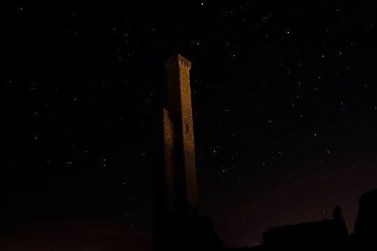 A castle tower in the dark