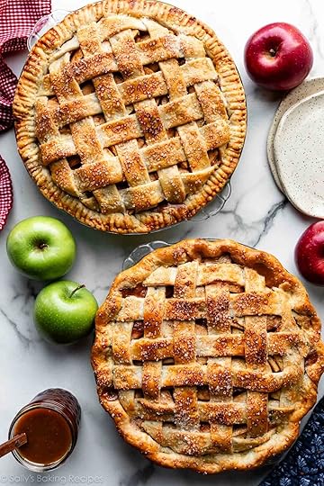 two apple pies shown with lattice pie crust tops and one with a crimped pie crust edge and another with a fluted pie crust edge.