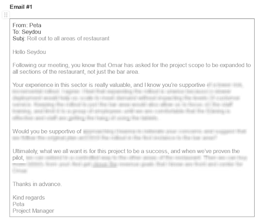 Screenshot of influential email for Google Project Management Capstone assignment, with text blurred