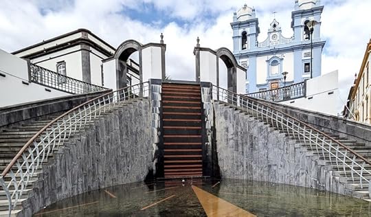 Waterfront waterfall