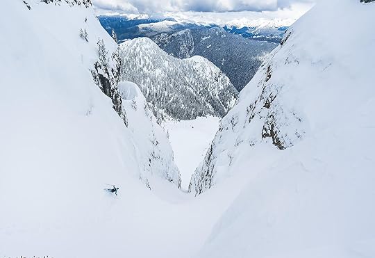 skier in couloir