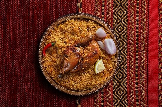 Chicken kabsa - homemade arabian rice, top view