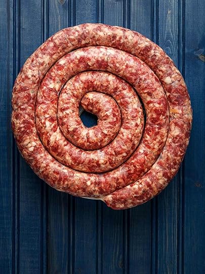 A coil of freshly made Cumberland sausage.