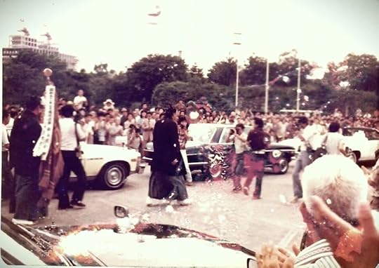 Wajima in Nagoya after winning the tournament, July 1977