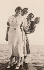 Four missionary girls at a Chinese beach