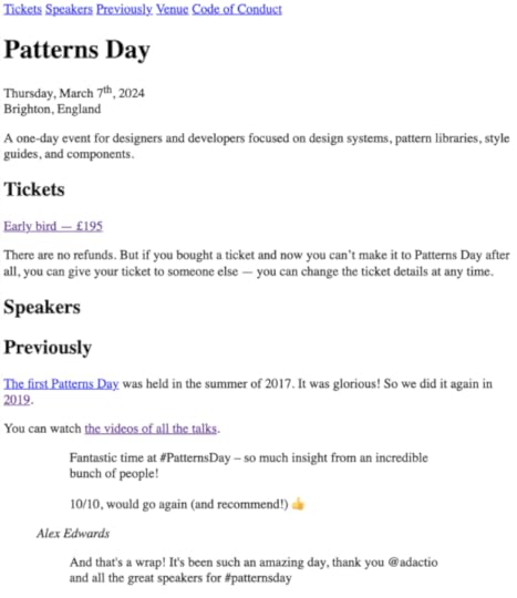 A screenshot of an unstyled web page for Patterns Day.