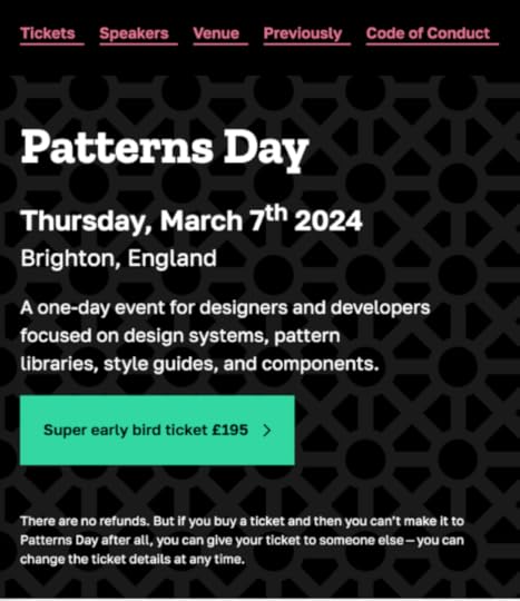 A screenshot of the web page for Patterns Day with some changes applied.