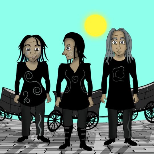 Three freakin fairies stand in front of three carts overflowing with liquid silver