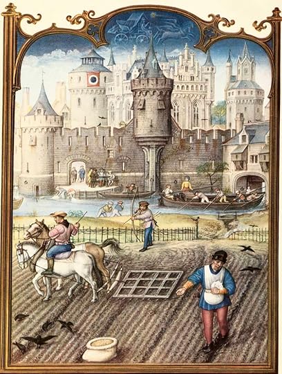 Painting from Breviarium Grimani depicts late 15th-century peasants working outside a town. Getty Images