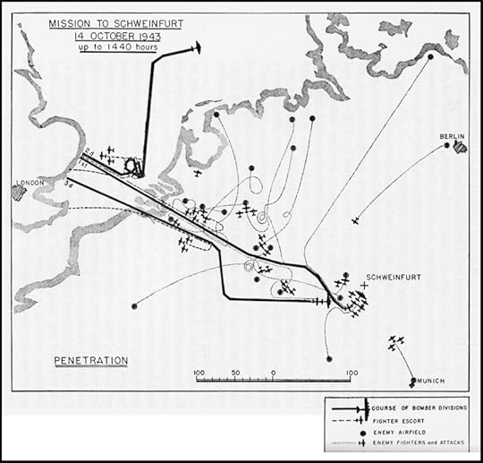 Map showing US Eighth Air Force mission to Schweinfurt, Germany, 14 October 1943 (Source: US Army Air Force)