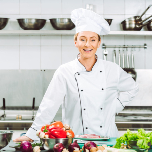 happy chef in kitchen
