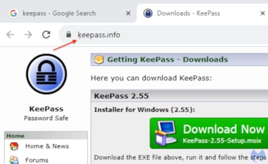 Screenshot showing keepass.info in the URL and Keepass logo.