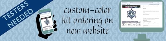 banner reads Testers needed - custom-color kit ordering on new website. Graphic shows clip-art hand holding a phone and a computer monitor, both screens displaying the new B3 website