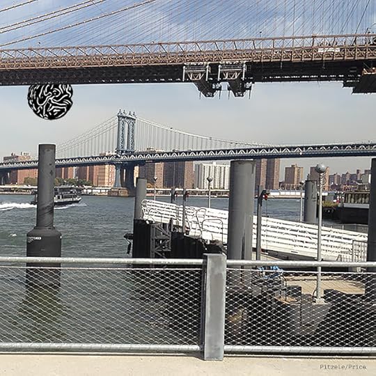 The Visitor hovers over Manhattan, staring at us through the Brooklyn Bridge.