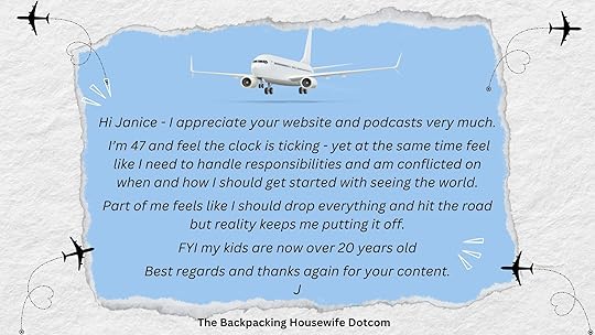 Travel clock ticking message to The Backpacking Housewife