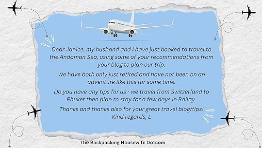 Travel tips message to The Backpacking Housewife