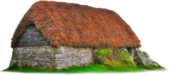 small stone hut with thatched roof