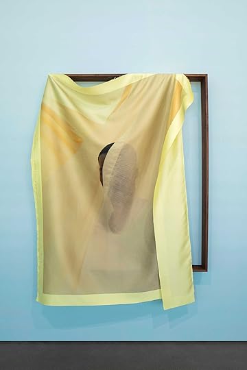 Tyler Mitchell, <em>Longing for a Future</em>, 2023. Dye-sublimation print on fabric with walnut frame”> </div> <div class=