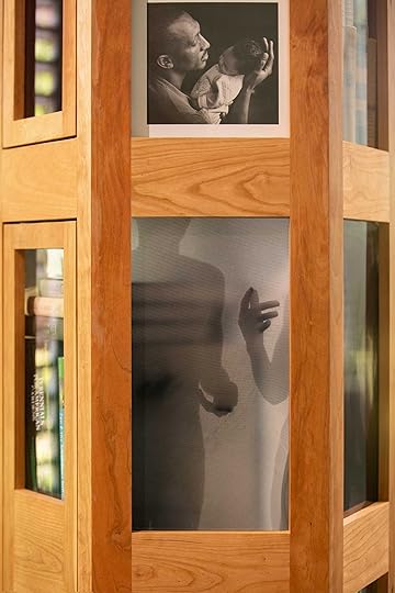 Tyler Mitchell, <em>Altar VI (Urn)</em> (detail), 2023. Cherry wood, UV print on glass, glass, ephemera”> </div> <div class=