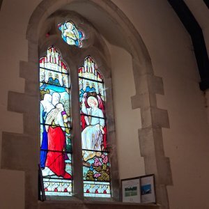 photo of stained glass window at St Andrew's Leighterton