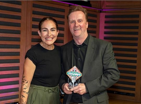 Mark Stay with presenter Esther Manito at the Independent Podcast Awards 2023.