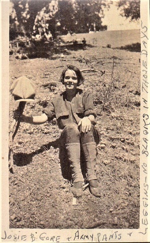 Josie Gore hiking near geyser on honeymoon, 1924