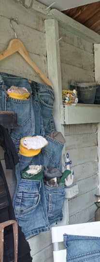 recycled jeans hanging storage