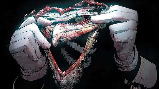 An illustration of the Joker holding a mask of his own face and stretching it