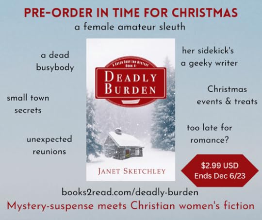 Pre-order Deadly Burden in time for Christmas. Text details include $2.99 USD pricing ends Dec. 6