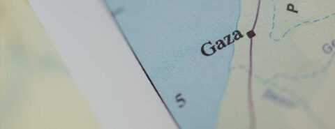Close up of a map showing Gaza